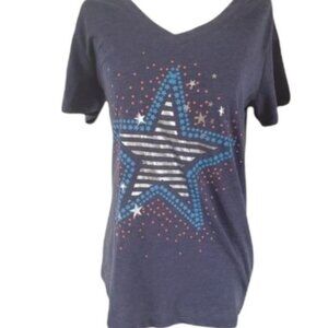 MIC & JAX Womens‎ T-Shirt SZ M Stars and Strips Blue Red Silver America USA